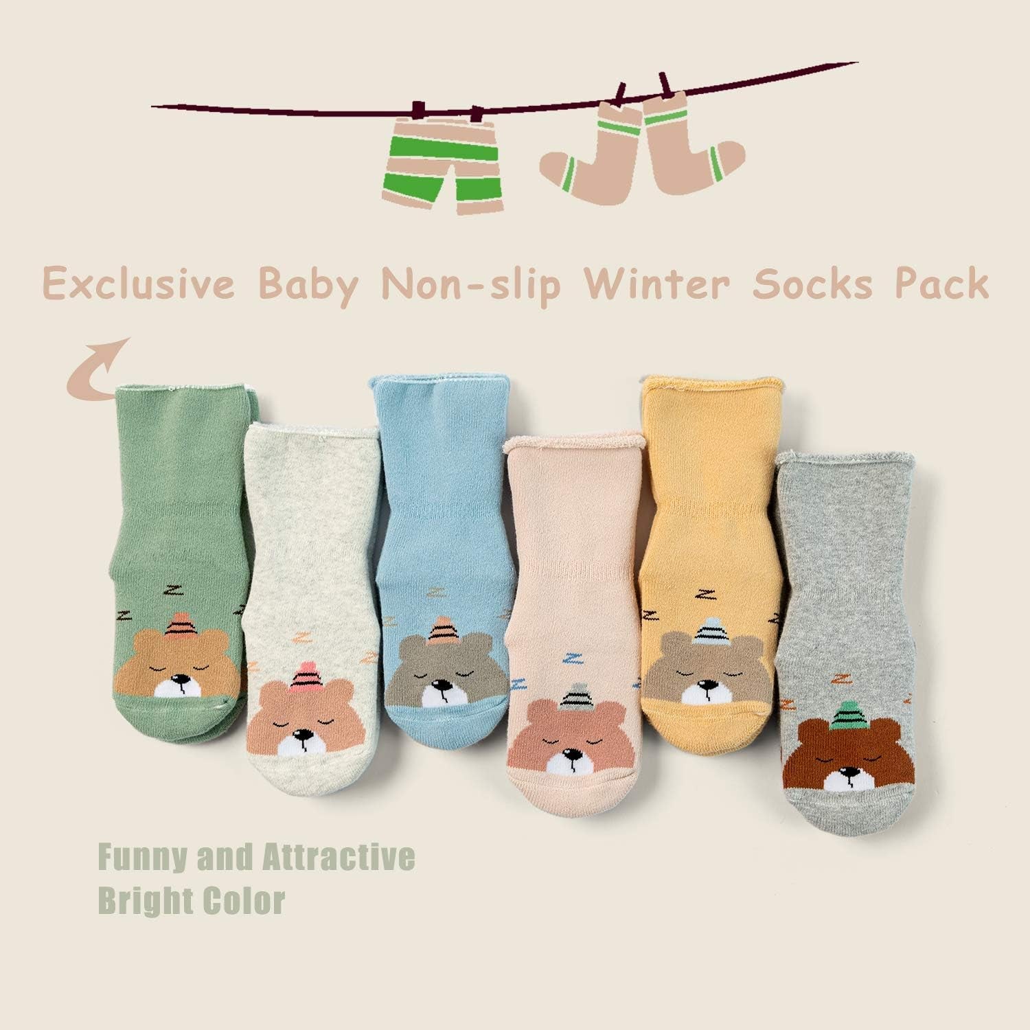 Baby Non Slip Socks Baby Boys Winter Warm Socks with Grips for Baby Girls Thick Terry Socks