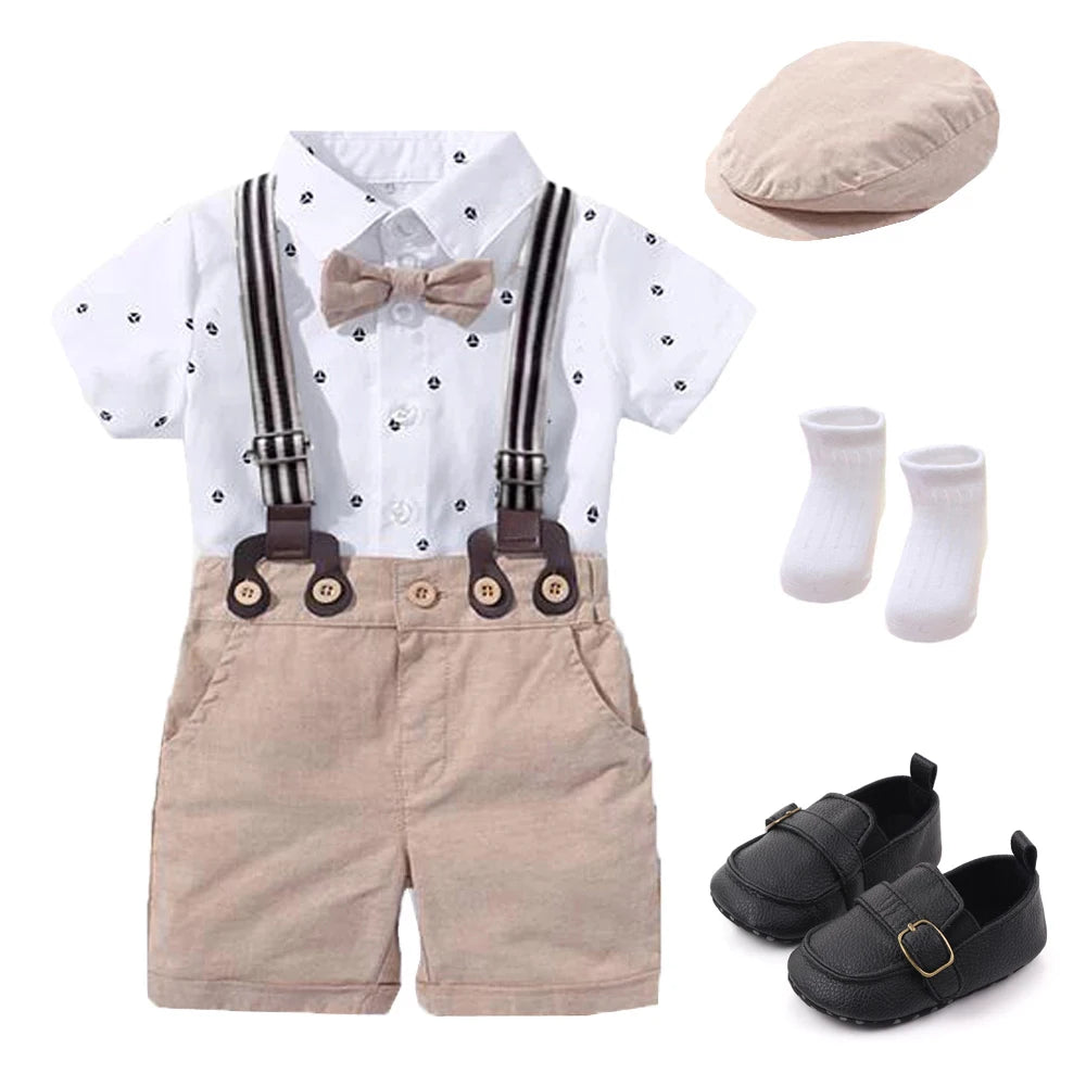 Hot Baby Boy Clothing Suit Newborn Handsome Romper Bow Set Birthday Festival Gift Jumpsuit Hat Toddler Boys Wedding Outfit Dress